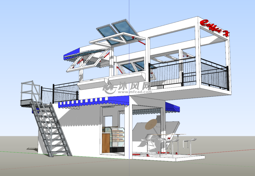 集裝箱咖啡屋建筑模型設(shè)計 工業(yè)美學(xué)與休閑空間的融合創(chuàng)新